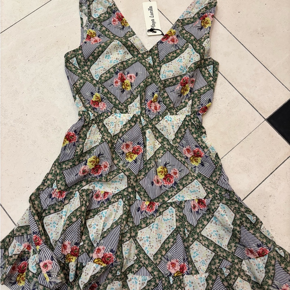 Playa Lucila Floral Patchwork Mini Dress NWT